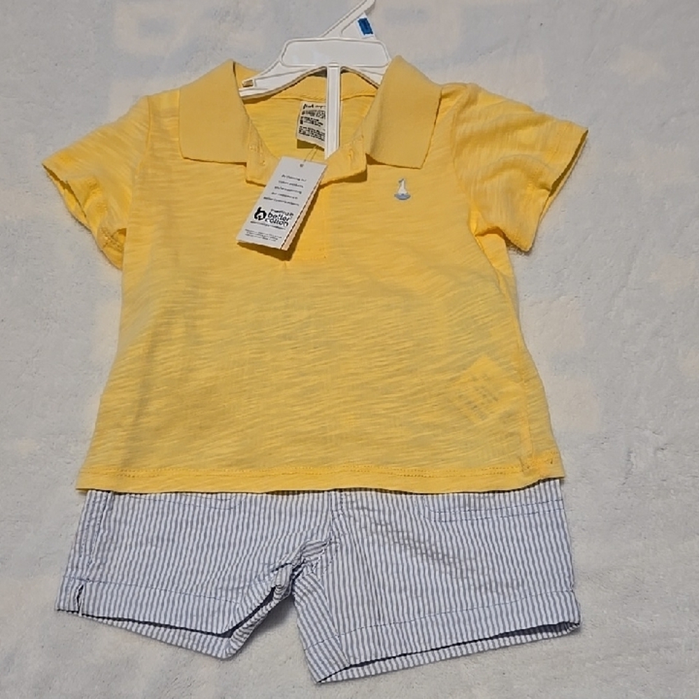 NWT First Impressions Yellow Polo Shirt  and Blue And White Stripe Shorts